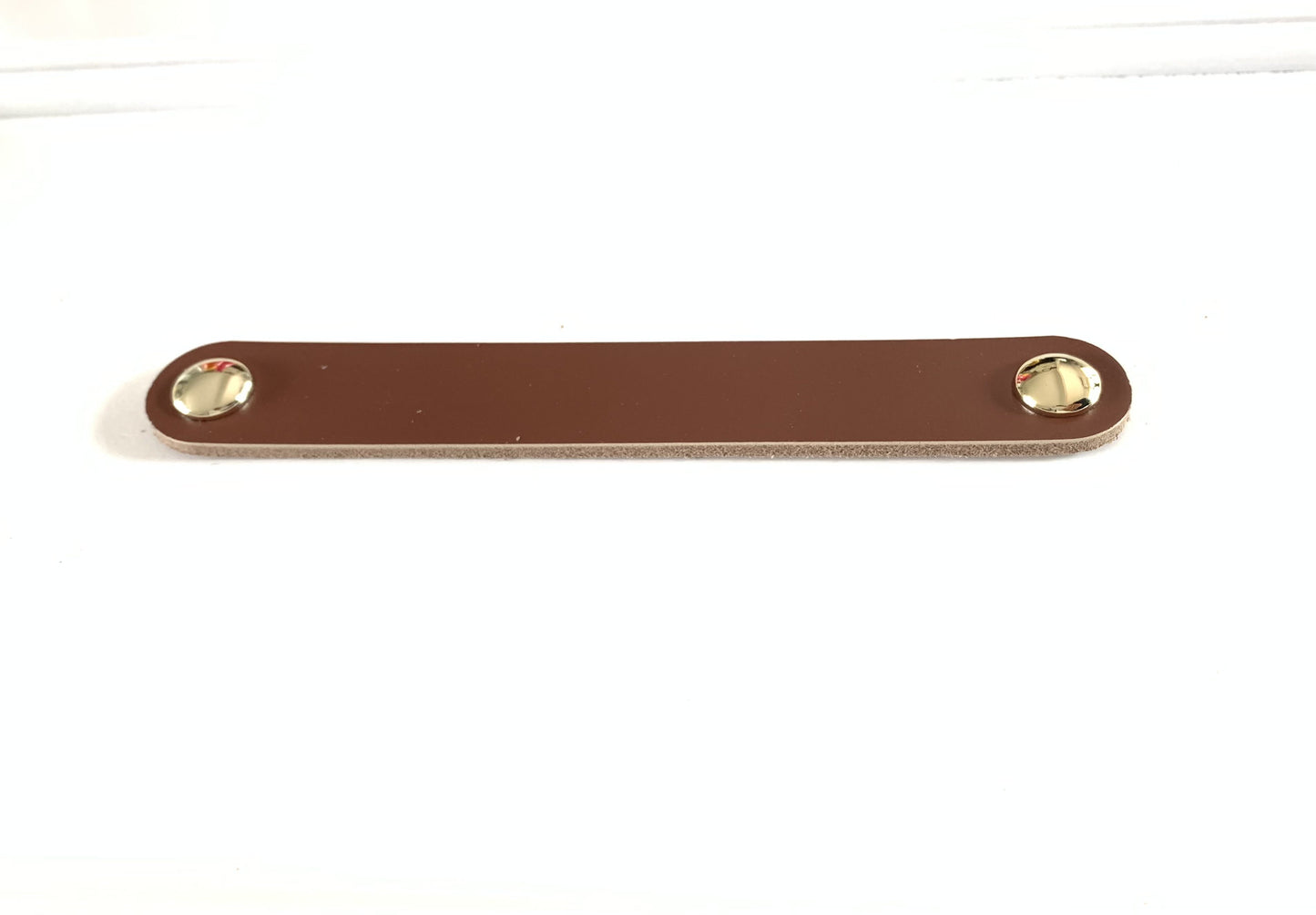 Brown Genuine Leather Drawer Pull with Gold screw head