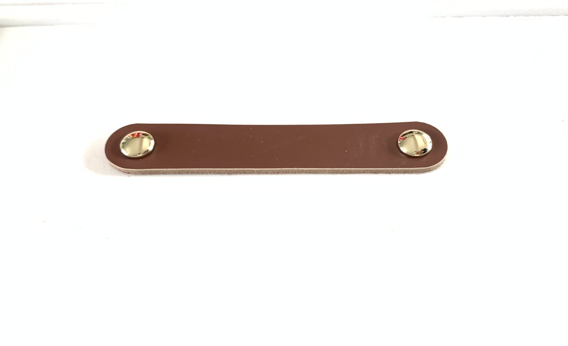 Brown Genuine Leather Drawer Pull with Gold screw head