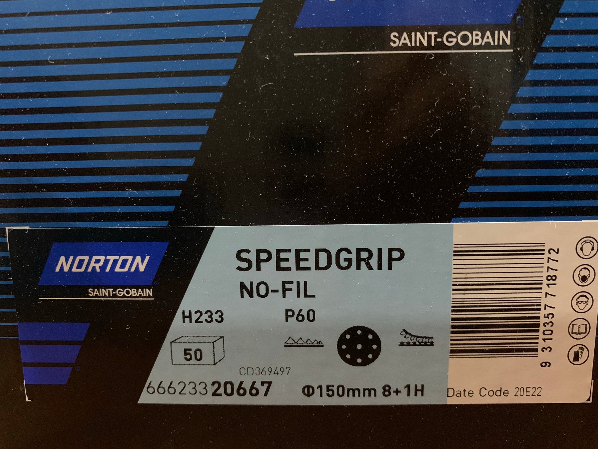 Pack of 10 - Norton Speedgrip 150mm P60 8+1 hole sanding disc