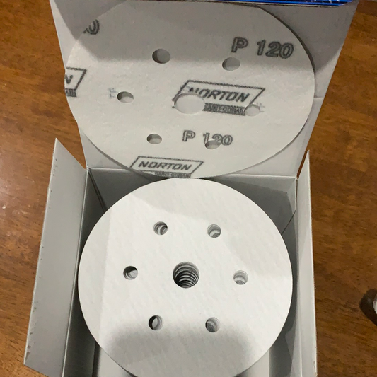 Pack of 50 - Norton Speedgrip 150mm P120 6+1 hole sanding disc