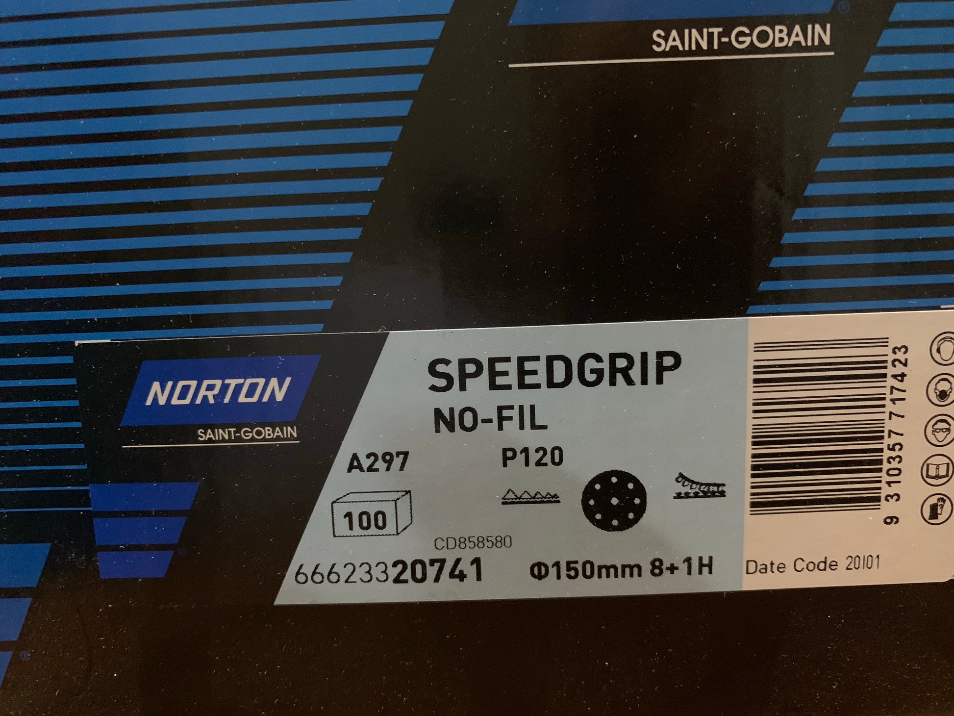 Pack of 10 - Norton Speedgrip 150mm P120 8+1 hole sanding disc