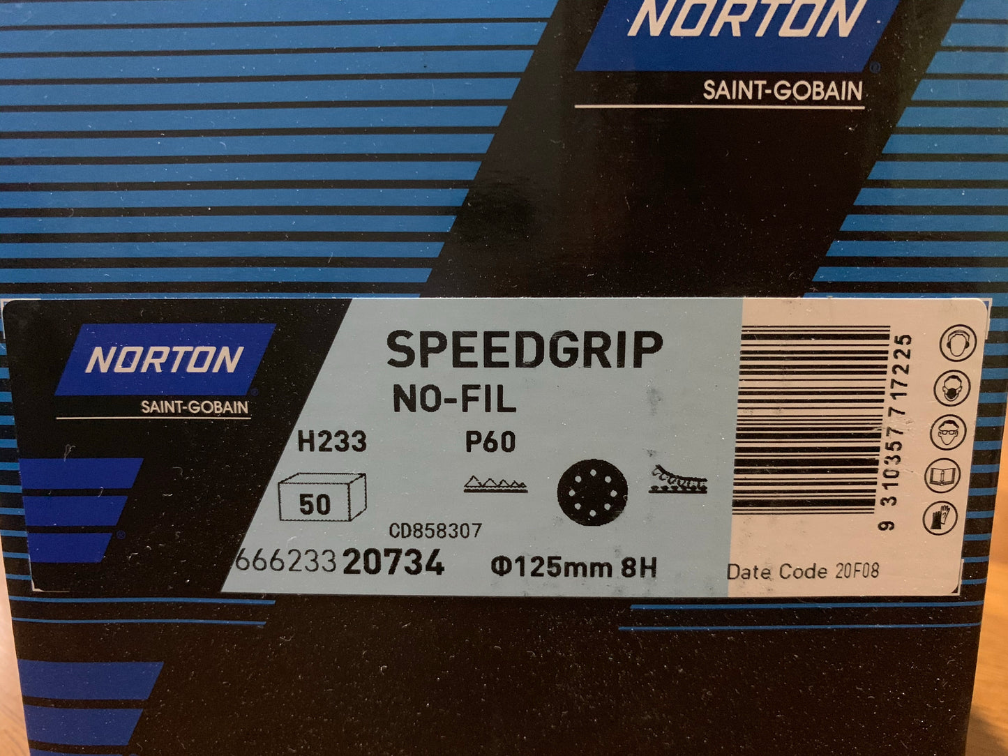 Pack of 100 - Norton Speedgrip 125mm P60 sanding disc