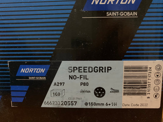 Pack of 10 - Norton Speedgrip 150mm P80 6+1 hole sanding disc