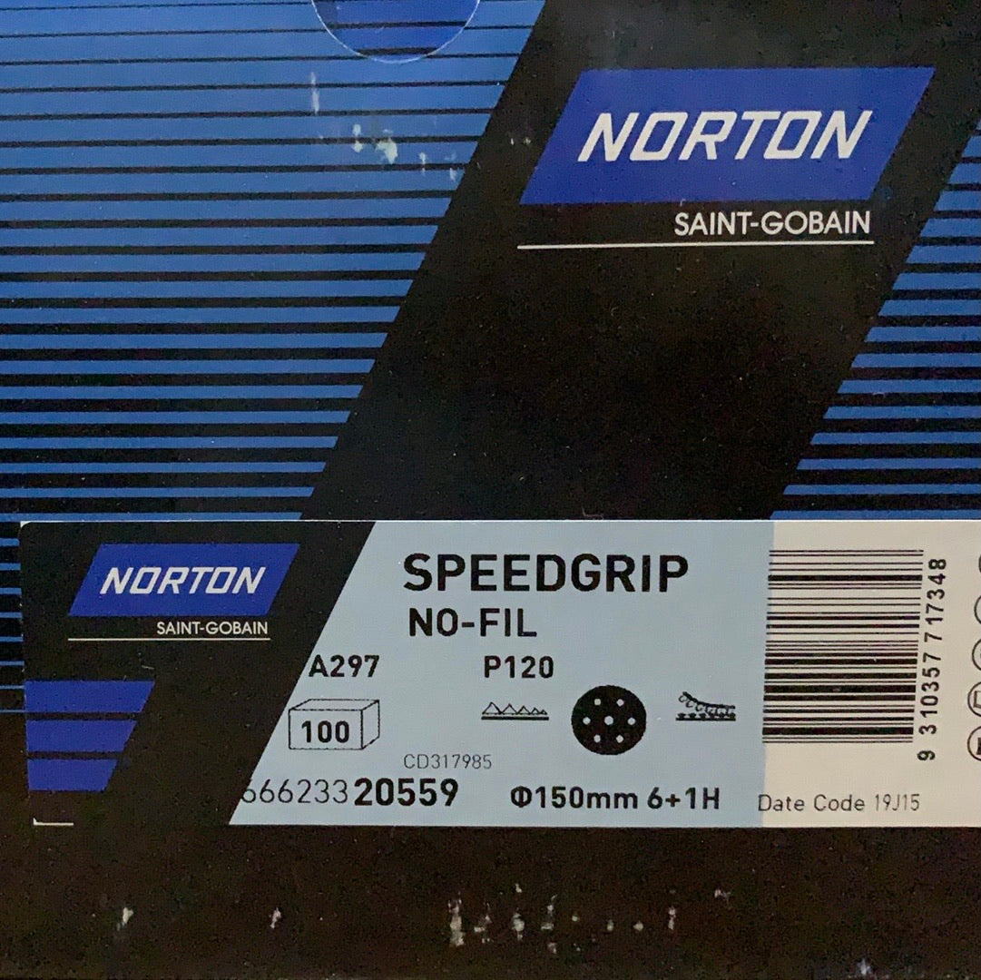 Pack of 10 - Norton Speedgrip 150mm P120 6+1 hole sanding disc