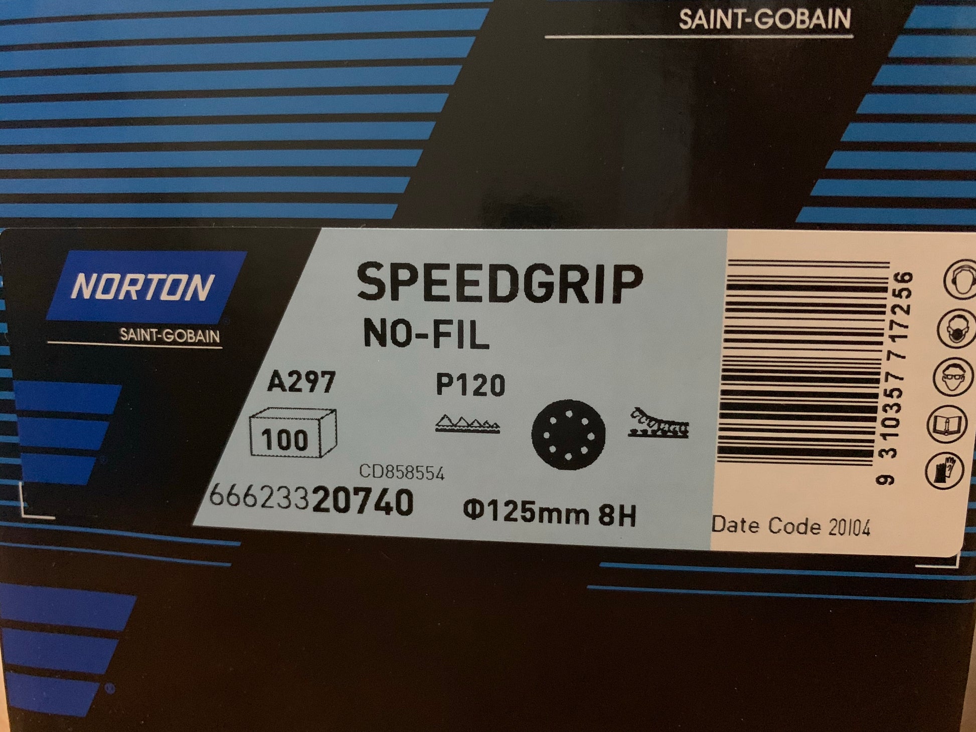 Pack of 50 - Norton Speedgrip 125mm P120 sanding disc
