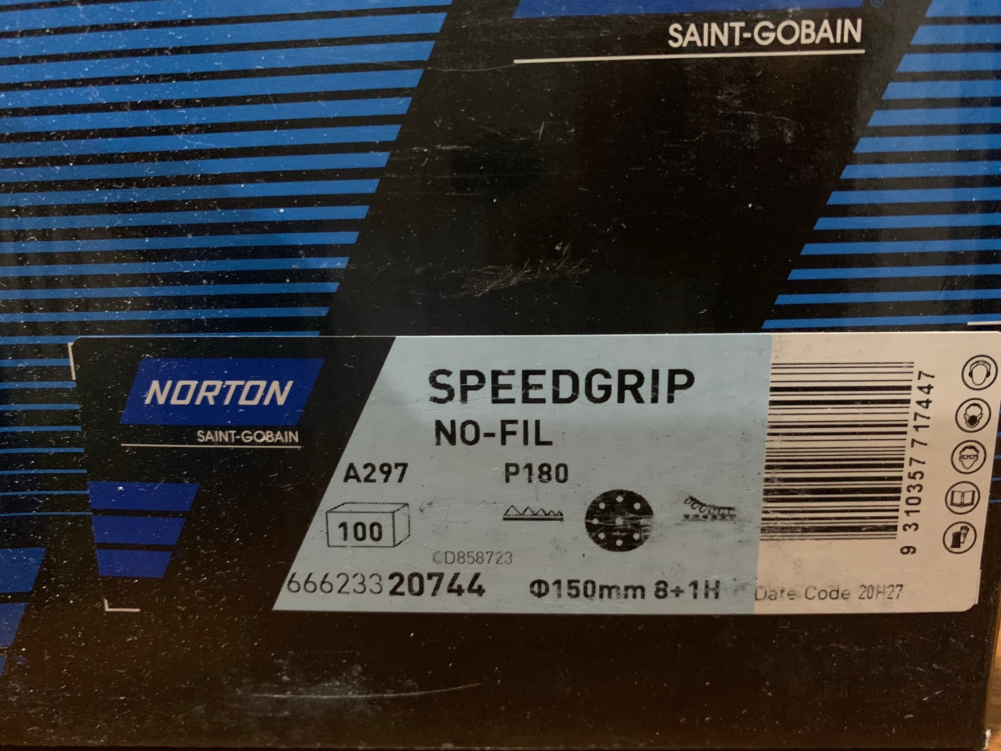 Pack of 10 - Norton Speedgrip 150mm P180 8+1 holes sanding disc