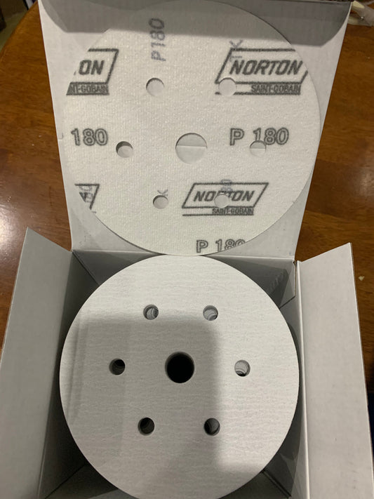 Pack of 10 - Norton Speedgrip 150mm P180 6+1 holes sanding disc
