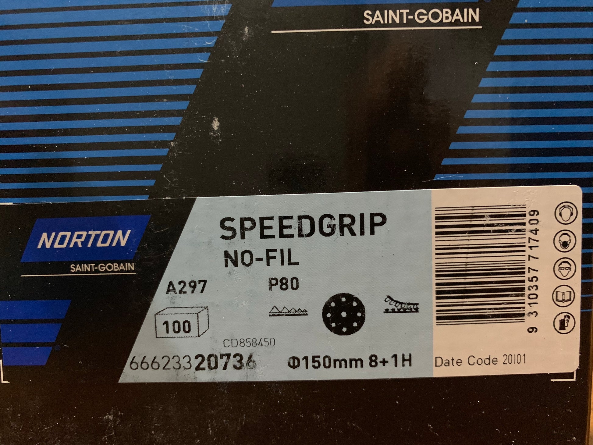 Pack of 50 - Norton Speedgrip 150mm P80 8+1 hole sanding disc