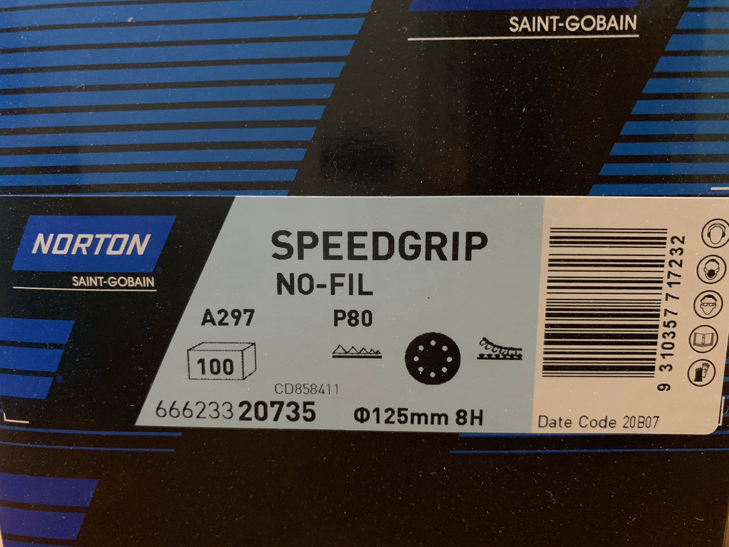 Pack of 10 pcs - Norton Speedgrip 125mm P80 sanding disc