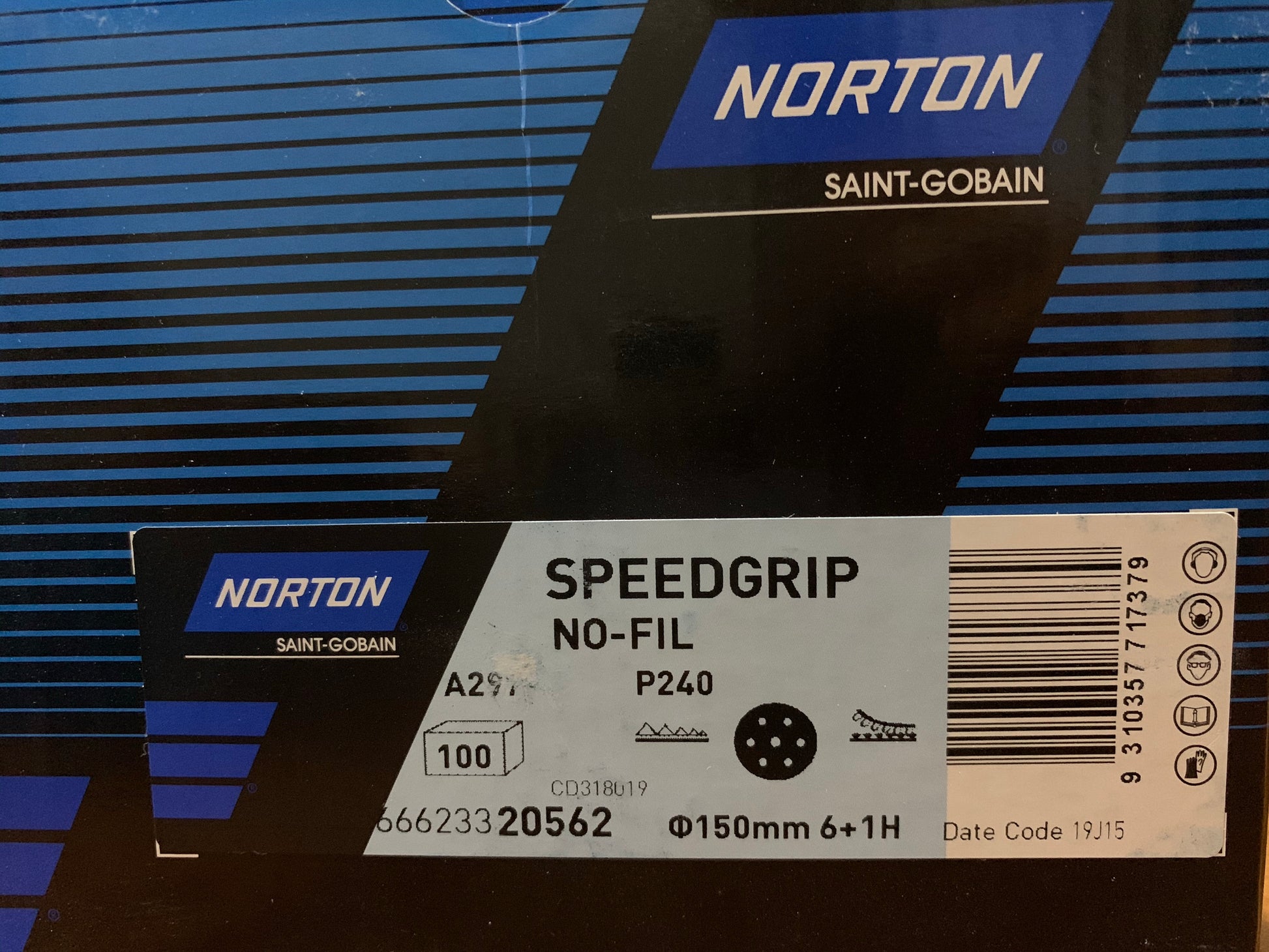 Pack of 10 - Norton Speedgrip 150mm P240 6+1 holes sanding disc