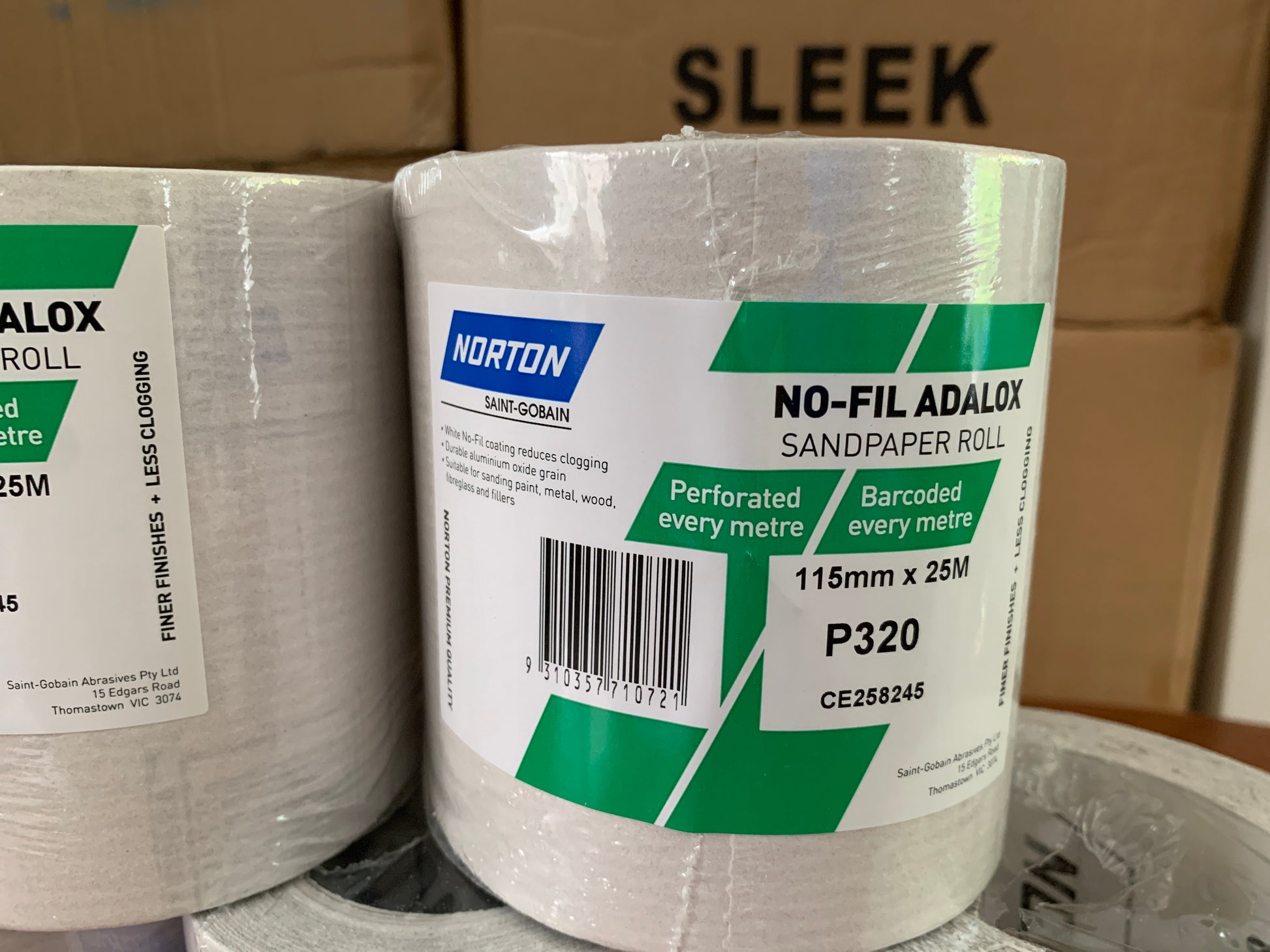 Twin Pack - Norton Non-Fil sandpaper roll 115mm x 25m P320